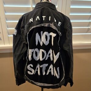 Not Today Satan Native Denim Jacket L